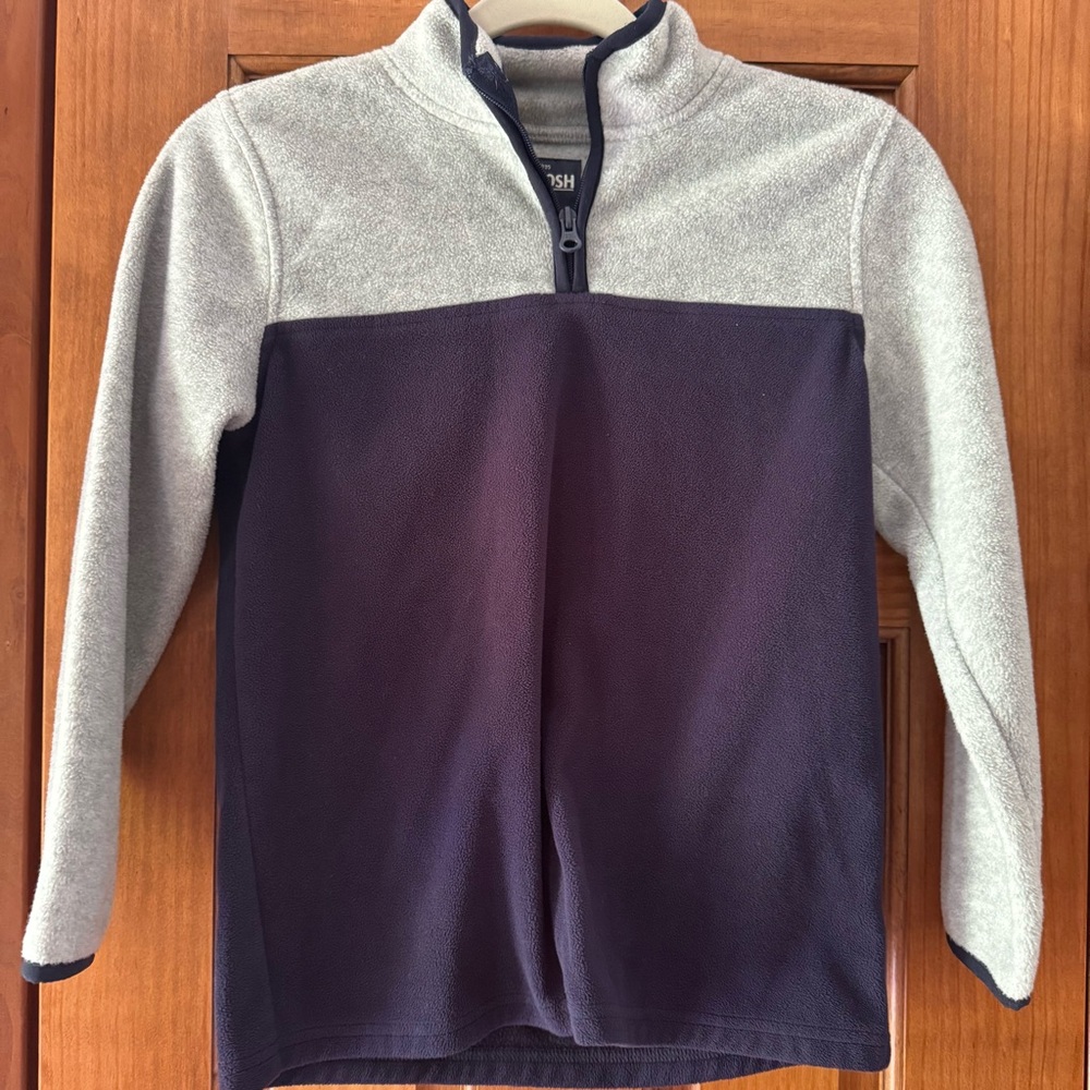 Oshkosh Bgosh Fleece Quarter 1/4 Zip Boys Size 10 Navy Blue Gray Pullover